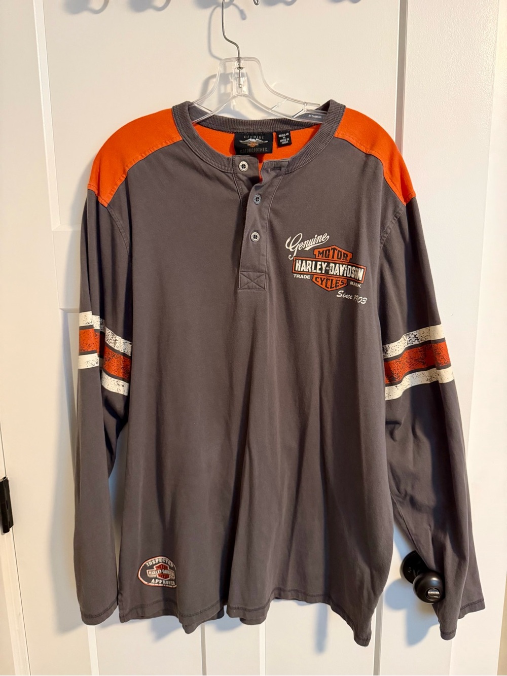 Harley-Davidson Gray & Orange Long Sleeve Henley Shirt